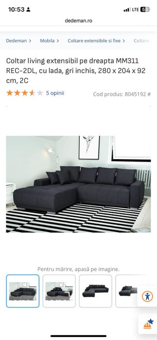 Coltar living extensibil cu lada gri inchis