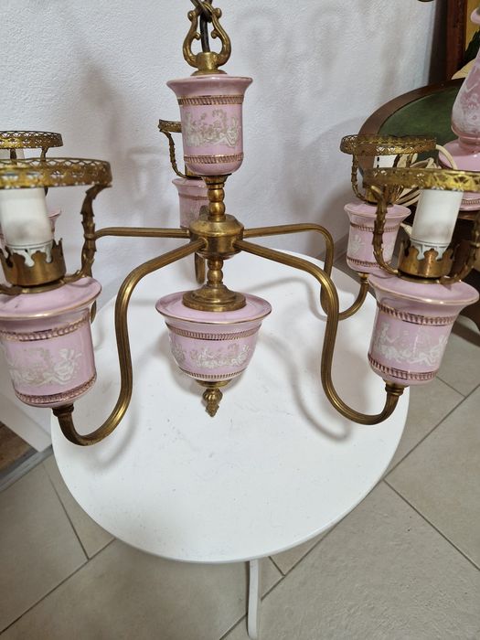 Set vintage italian – 2 veioze + candelabru ceramică pictata manual