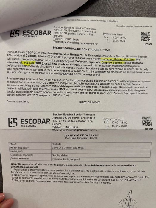 Vând telefon Samsung S22 ultra 512 gb