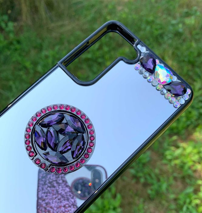 Husa oglinda cu inel si pietricele pt. Samsung Galaxy S21 , S21 FE 5G