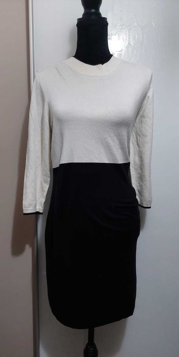 Rochie tricotata alb negru