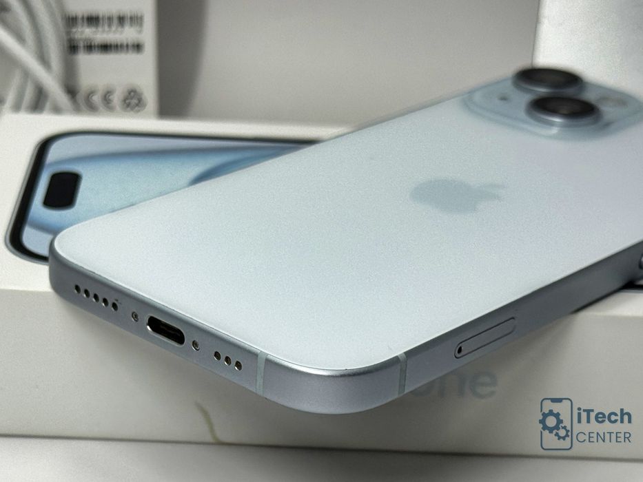 iPhone 15, 128GB, Blue, 100% батерия, КАТО НОВ, 2г. ГАРАНЦИЯ!