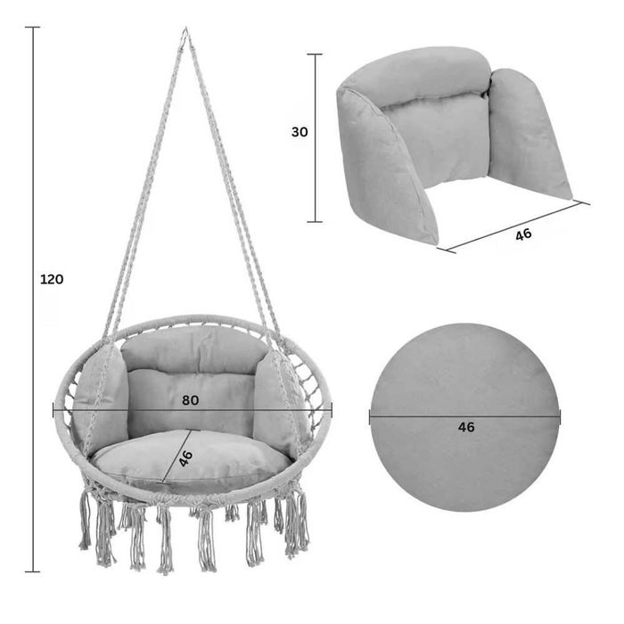 Люлка- хамак с възглавница, Товароносимост 120 кг, Сив