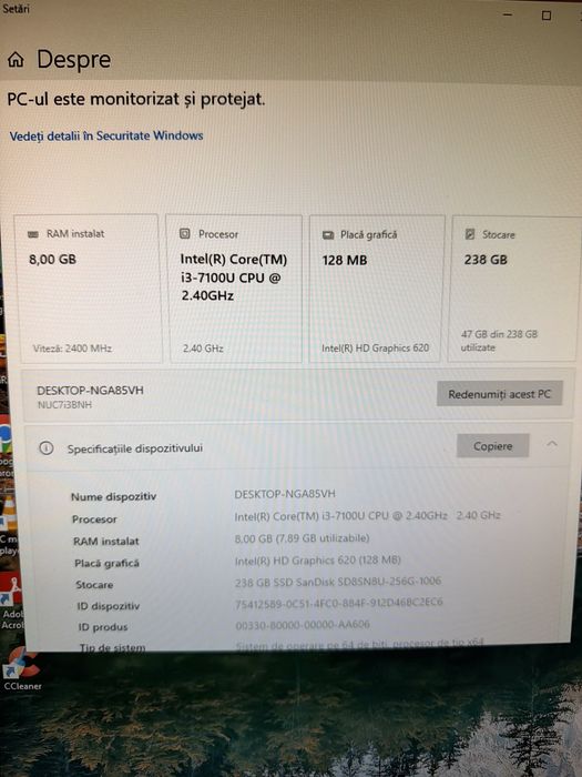 MiniPC Intel NUC i3 7gen 8g 256g ssd wifi bt