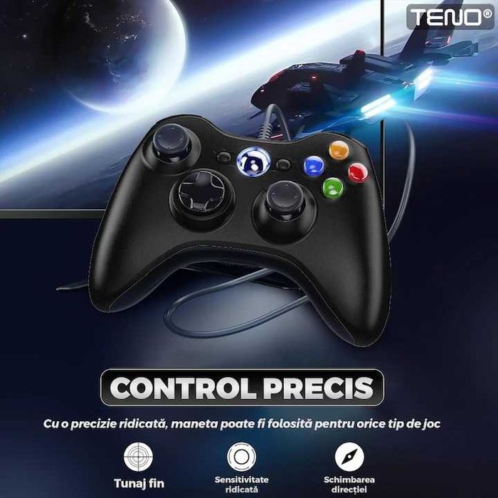 Controller Xbox 360 PC Cu Fir Maneta Gaming Calculator Consola Xbox 360 Xbox 360 Slim NOU