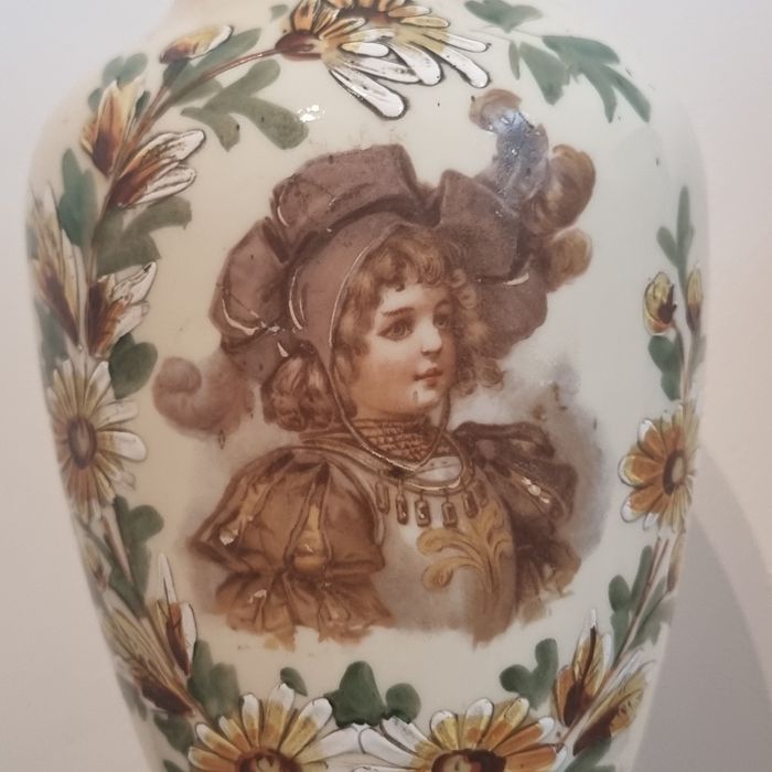 Vază porțelan pictată manual portret victorian decor floral vintage