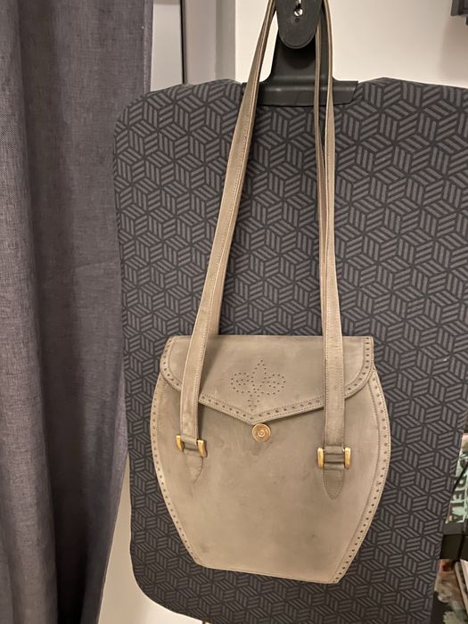 Poseta din piele suede Bally, originala, culoare gri, stare excelenta