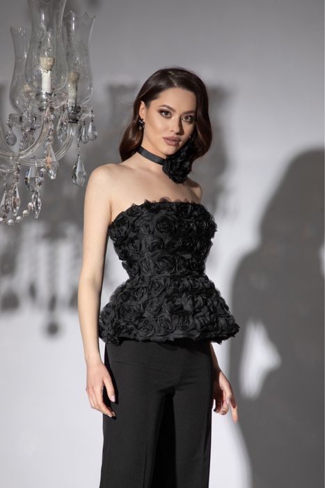 Черен топ от пеплум Christine Fashion M