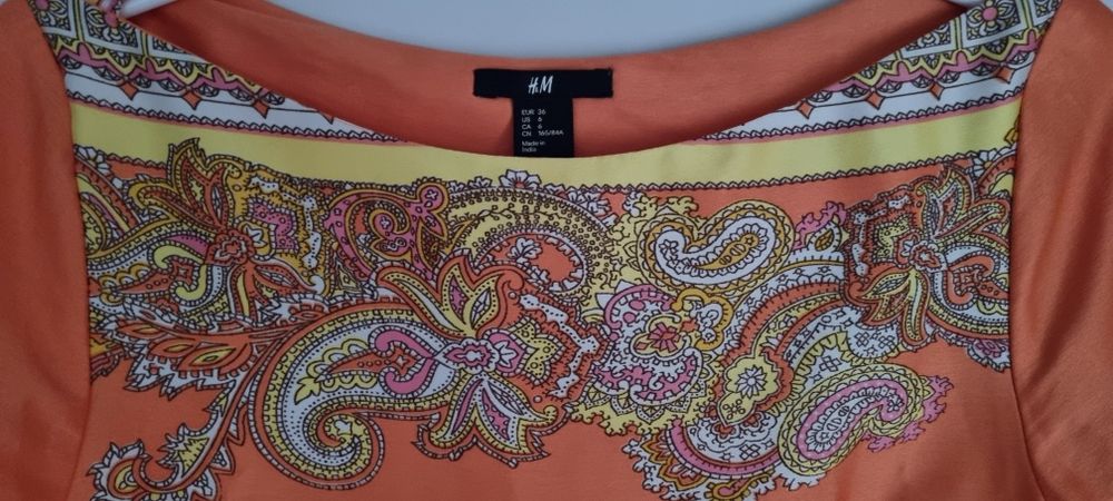 Оранжева рокля H&M, S, сатениран ефект