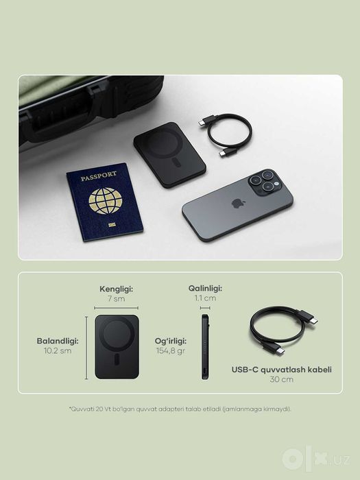 MagSafe Power Bank Satechi для iPhone, повербанк 5000/10000 мАч