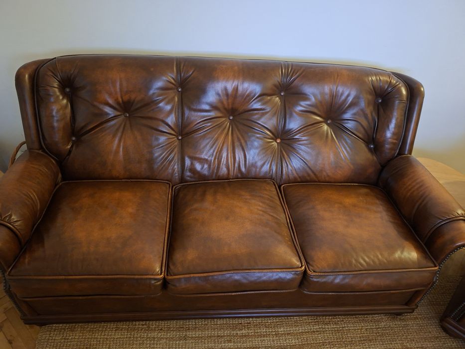 Canapea si 2 fotolii piele naturala