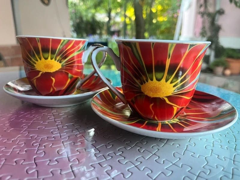 Set Duo 2 cesti noi de cafea sau ceai, cu farfuriute