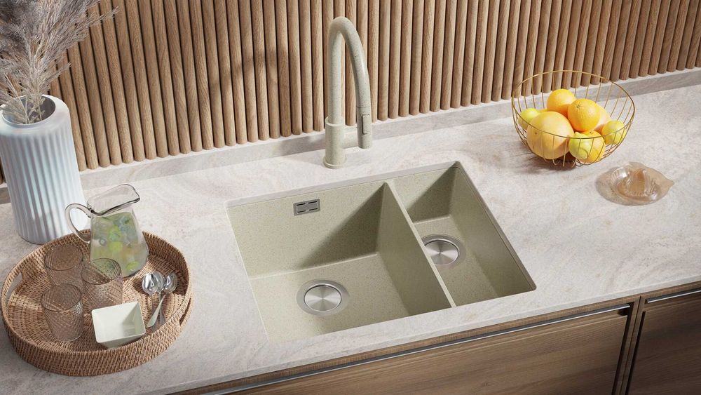 Гранитна Мивка за Вграждане под Плот Лондон 60 Duo 550 x 450 бежава