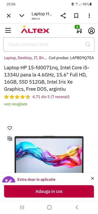 Laptop HP, i5 Gen 13/16 GB/SSD 512 GB - NOU. Sub preț magazin.