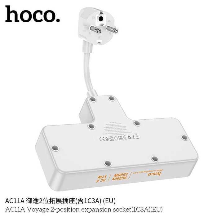 Hoco AC11A Voyage Сетевой фильтр 2 розетками и USB-портами PD17W (EU)