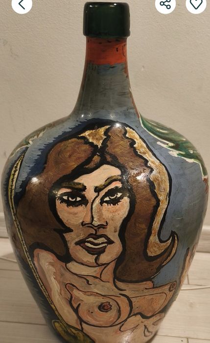 Damigeană sticlă pictată