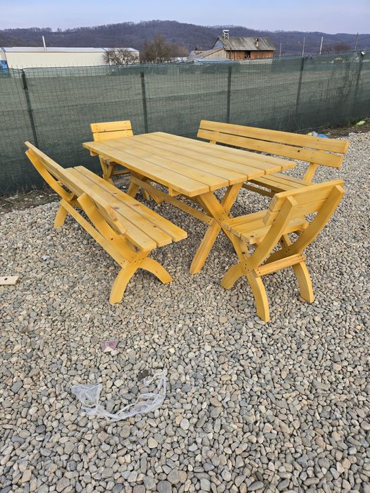 Set masă cu scaune rustice  din lemn mobilier  terasa bar balansoar