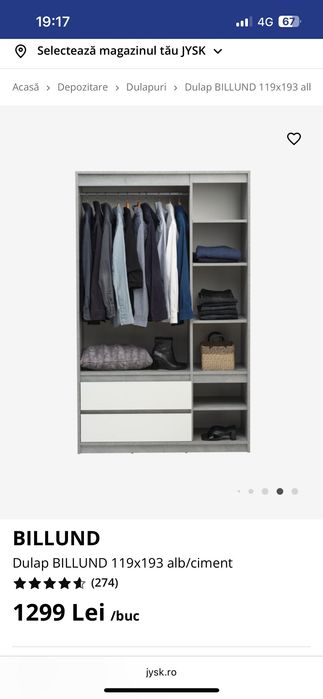 Dulap haine Jysk 119x193x51 cm