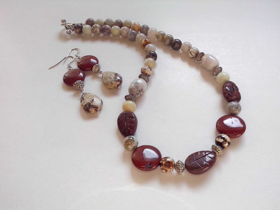set,colier si cercei pietre naturale,agate crazy,jasper rosu teracota