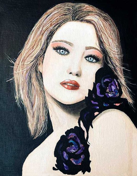 Tablou, portret barbat, pictura acrilica