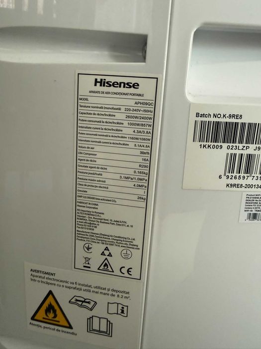 Aer conditionat portabil Hisense APH09QC – 9000 BTU – Wi-Fi – Incalzire