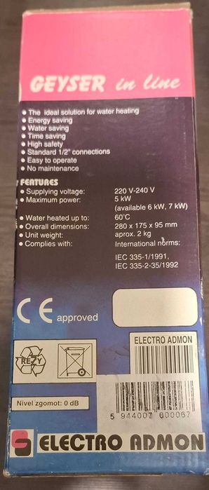 Instant Apa Calda - Geyser Inline 5kW, modelul cu dus