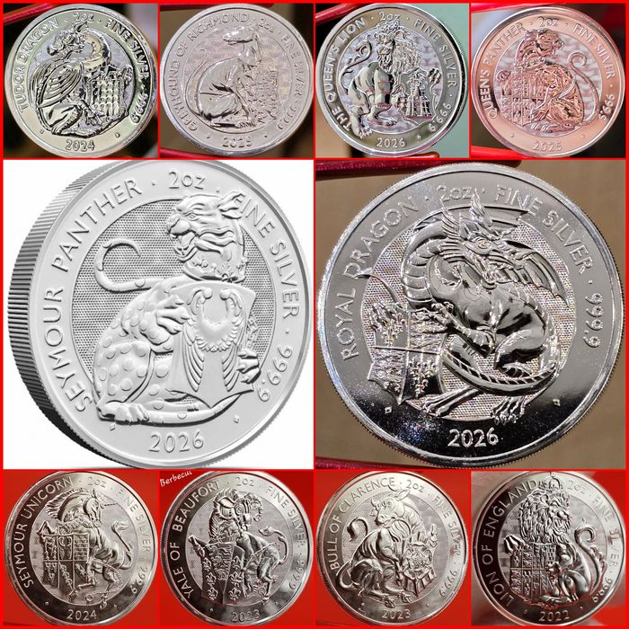 UK Royal Mint Tudor Beasts monede lingou argint 999