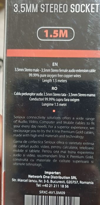 Cablu audio prelungitor Serioux Jack 3.5mm Mama - Jack 3.5mm Tata