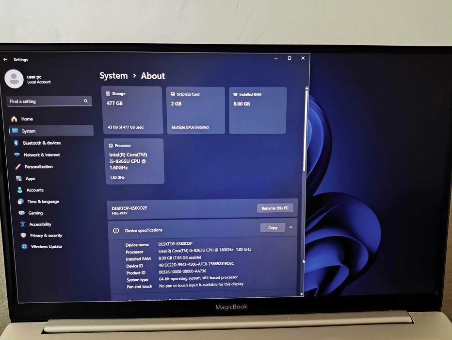 Laptop HONOR MagicBook Pro 8GB RAM 512GB ROM