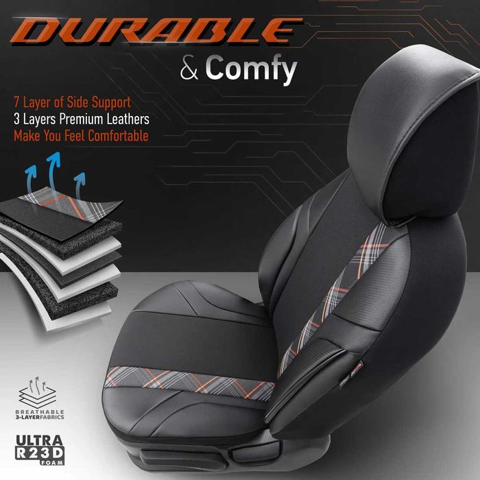 Комплект Тапицерия OTOM Horizon – Черно,Оранжево, Текстил/Кожа