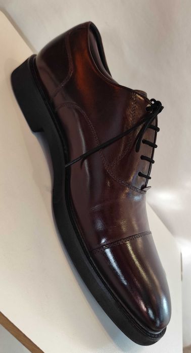 Pantofi oxford 43 cap toe  DUNE London piele naturala moale burgundy brown lucios