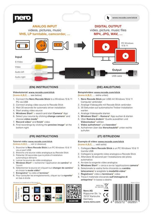 USB устройство за видеозаснемане Nero | VHS към USB конвертор за VHS, VCR, Hi8, Super 8