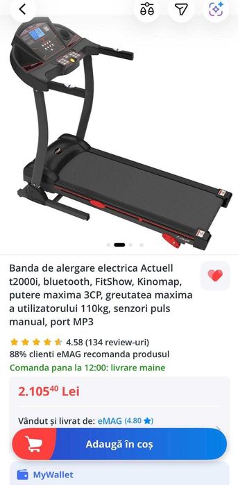 Banda de alergare electrica Actuell t2000i, bluetooth, FitShow, Kinomap