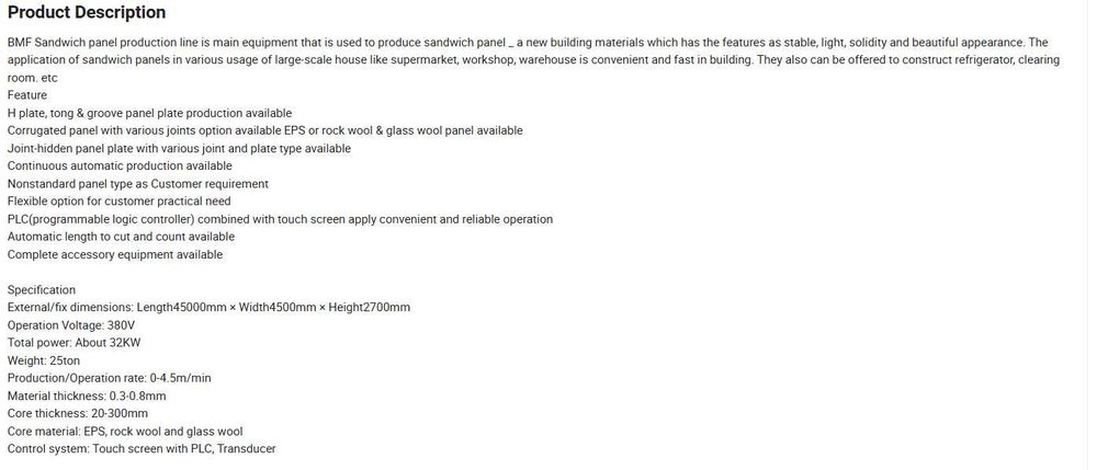 Linie de productie panouri sandwich