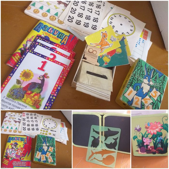 Детские книжки для обучения чтению. Также карточки для счета , буквы а