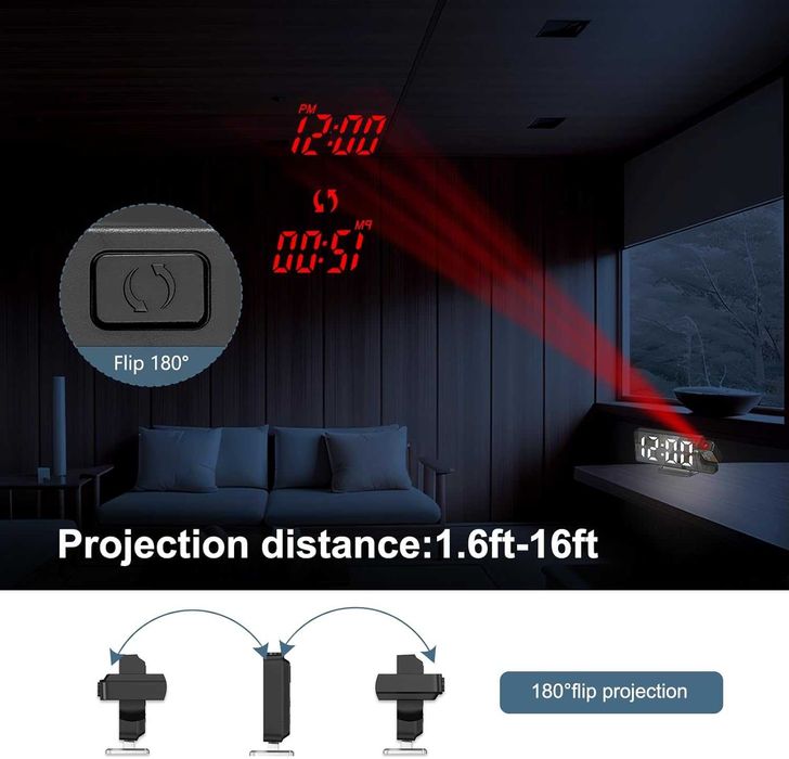 Ankilo 7.9-инчов LED проекционен будилник с огледален дисплей