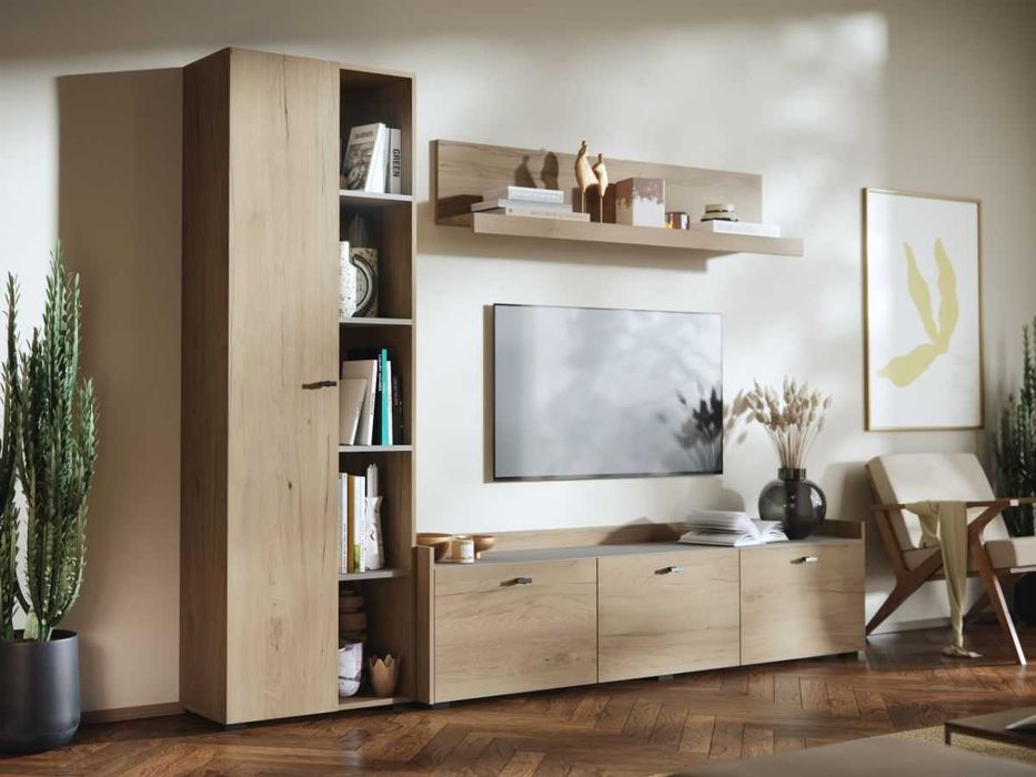 Living Silensia C4 – Mobila sufragerie aspect lemn / bej
