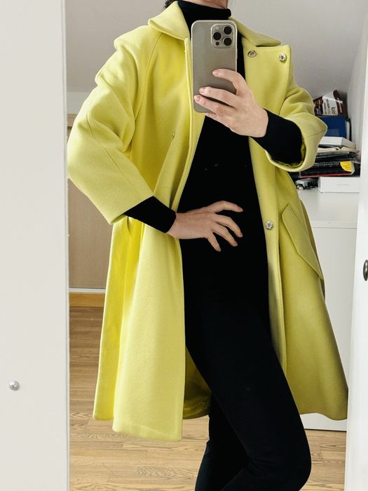 Palton 123 galben lime cu lana 70%