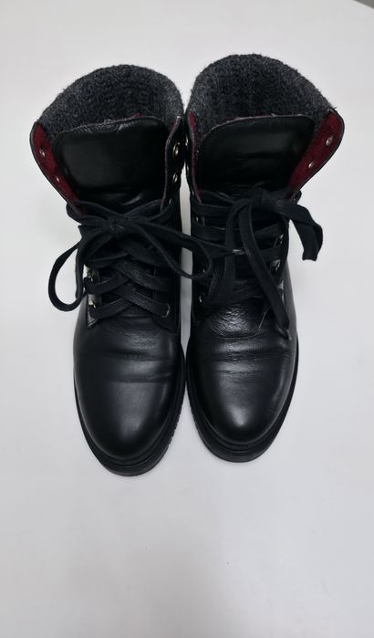 Ghete din piele cu manseta tricotata din lana, negre, marimea 38