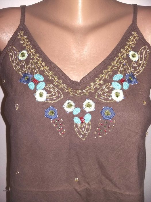 Maieu Hippie IN broderii florale colorate Top negru voal sclipici