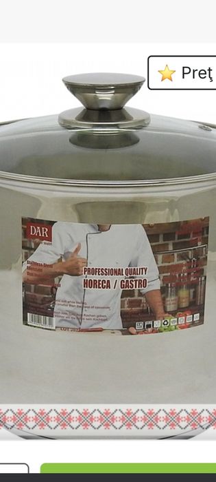 Dar Oala Inox Calitate 9L cu Capac Yena și Mâner Inox