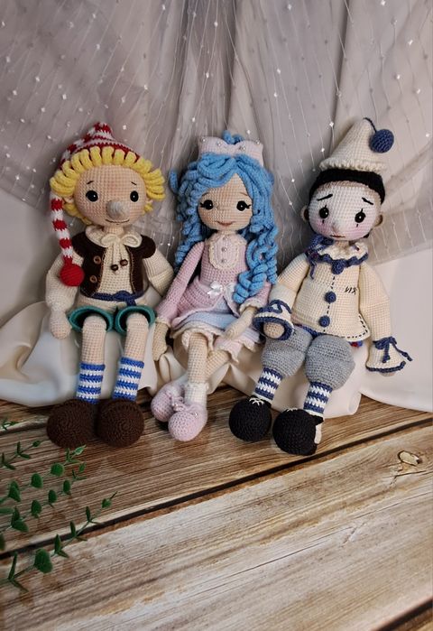 Вязаный набор Буратино, Мальвина и Пьеро