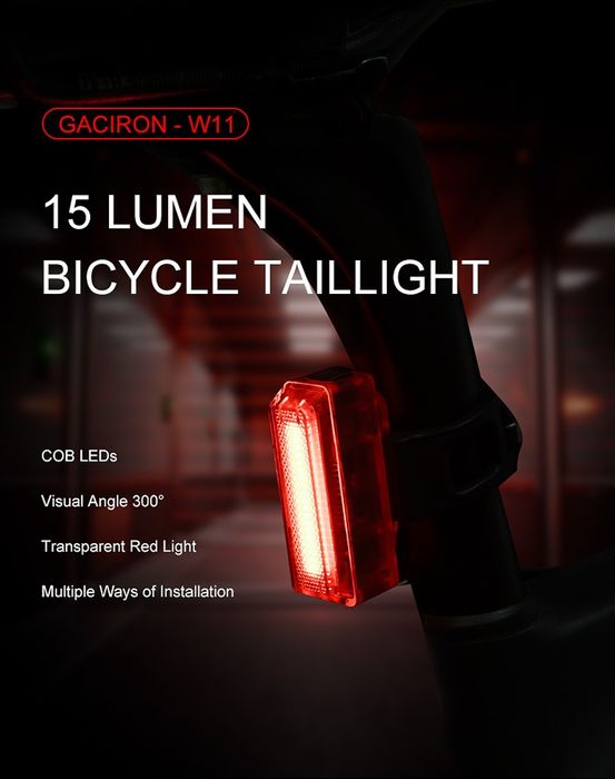 Stop Led bicicleta Gaciron W 11 R Usb 15 lm cursiera mtb IPX 4 compact