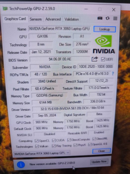 Nvidia RTX3060 6Gb GDDR6 Samsung HDMI