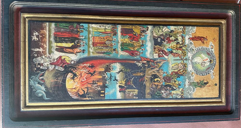 Vând Icoană pictată pe lemn - ,,Judecata de Apoi” mărime (60x34) cm
