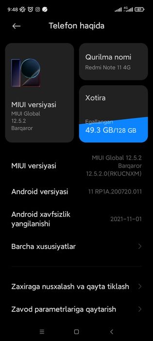 Redmi not 11 4/128 karobka dak