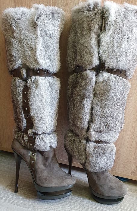 Италиански кожени ботуши с заешки пух Mi Piaci