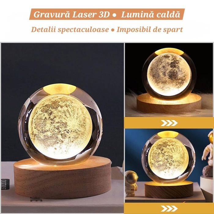 Lampă USB Glob cristal K9. Gravat laser. Lumină caldă. Diferite modele
