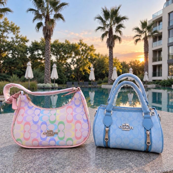 Чанта Coach синя и розова