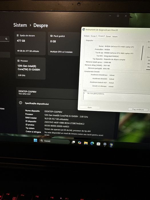 Laptop Gaming MSI Thin , RTX 4060 , I5 Ca si Nou .